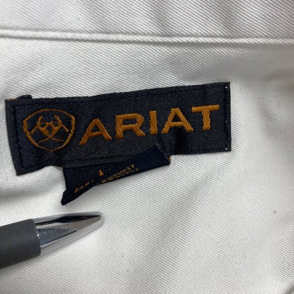 Ariat Mens Long Sleeve White Button-Up Western Shirt Brushpopper Work - Picture 12 of 15